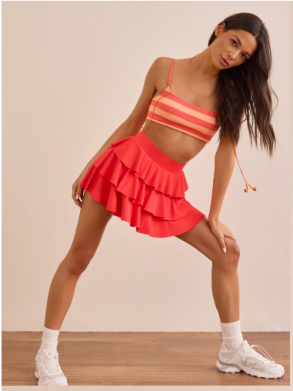 Altar'd State Red Coral Rally Ruffle Mini Skort - Picture 4 of 5
